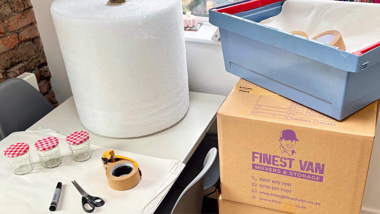 Finest Van packing materials and moving boxes in a kitchen